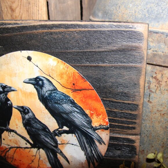 NEW Moody Black Raven Crow on Branch Autumn Fall Farmhouse Wall Decor - Picture 3 of 4